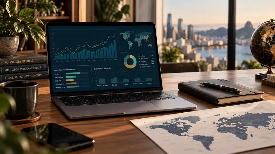 Análise de investimentos internacionais em um notebook