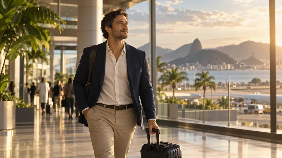 Profissional chegando ao Brasil com sua mala